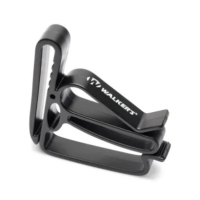 Odolný klip na opasek i kapsu Walkers vyrobený z lisovaného polymeru sloužící k uchycení sluchátek a brýlí